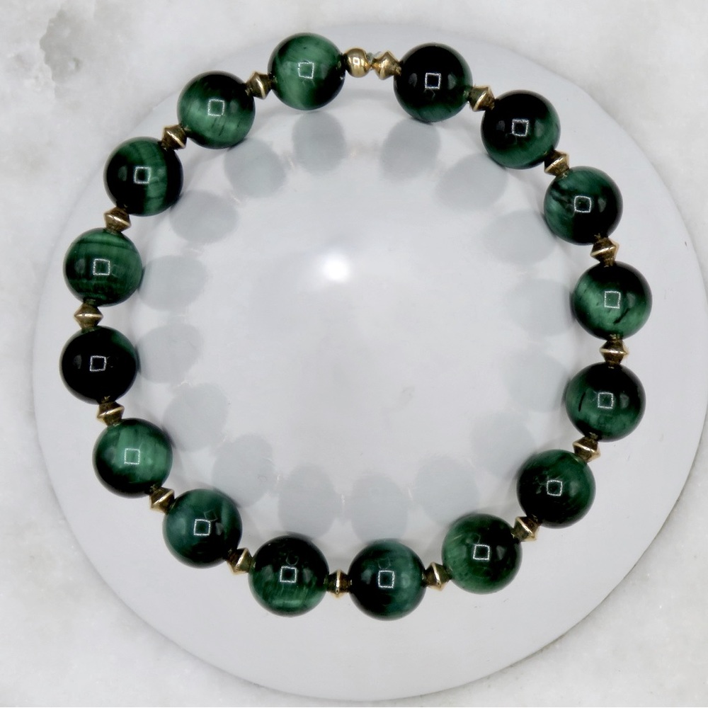 Malachite and 14Kt “Tiger’s Eye” Stretch Gemstone Bracelet